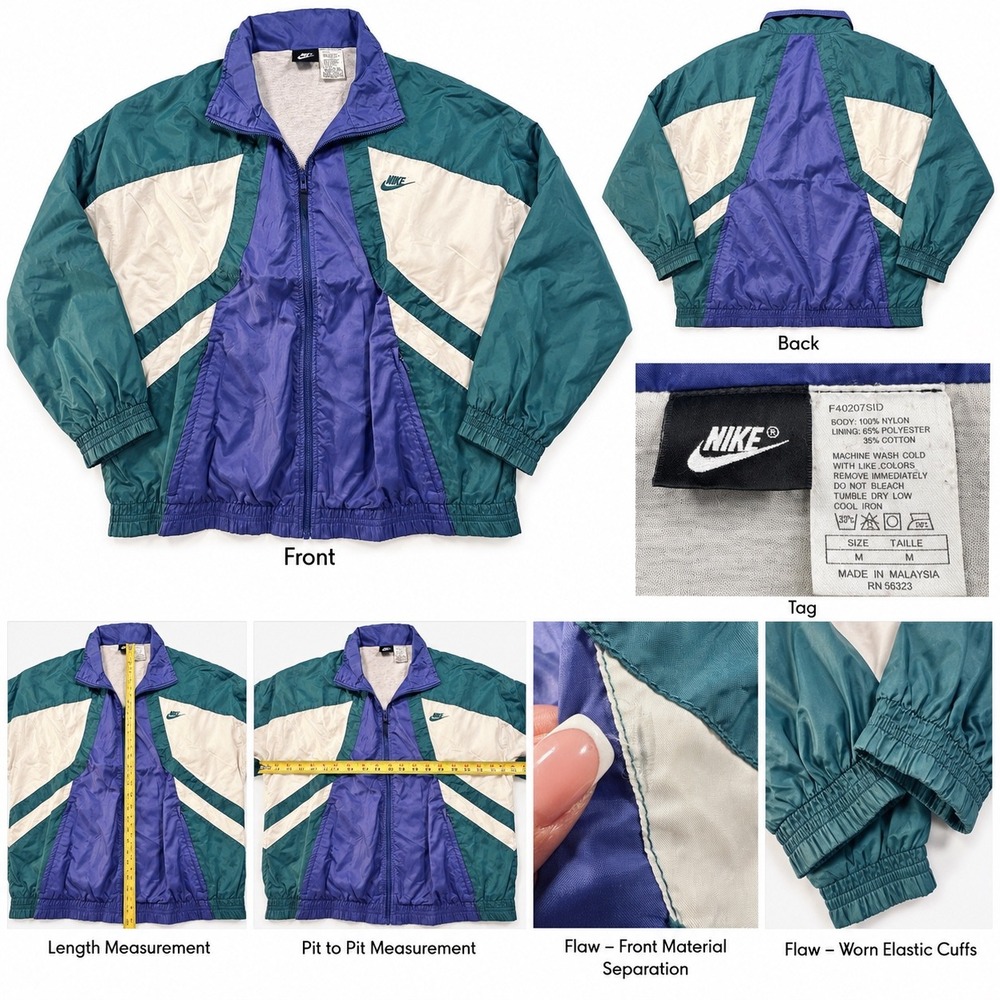 Vintage Nike Windbreaker Jacket Mens M 90s Colorblock Teal Purple White Retro